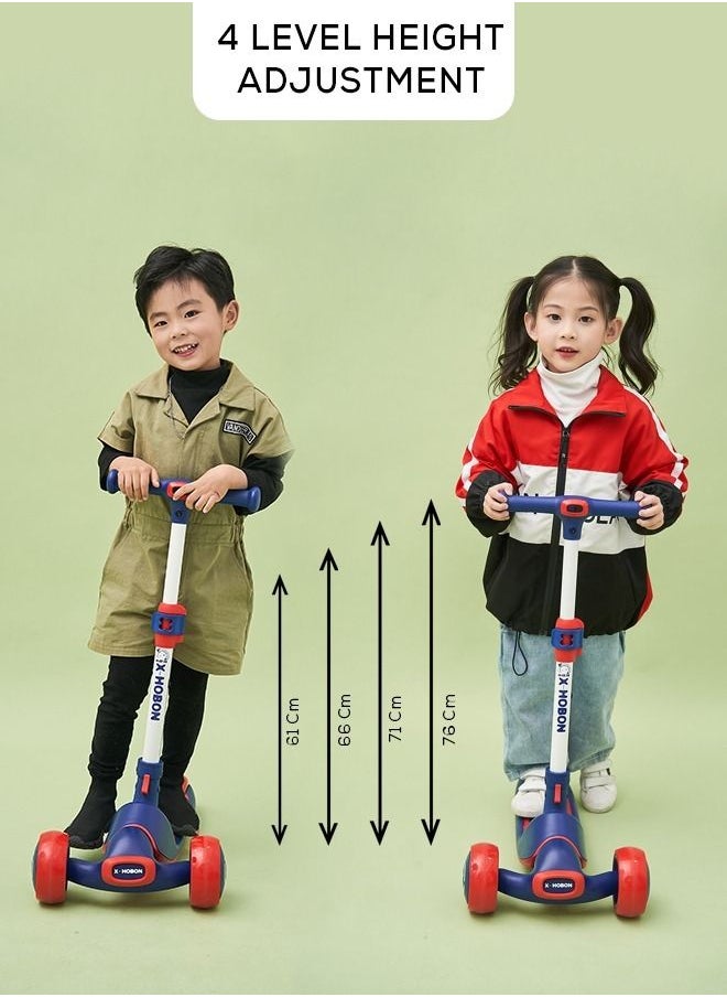 BAYBEE - Enzo Skate Scooter For Kids 3 Wheel Kids Scooter With Foldable 4 Height Adjustable Handle Baby Scooter With Led Wheels Smart Kick Scooter For Baby Children 3 To 12 Years Boys Girls Blue - Image 1