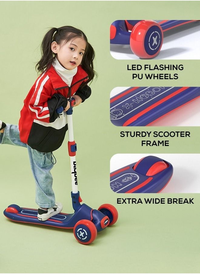 BAYBEE - Enzo Skate Scooter For Kids 3 Wheel Kids Scooter With Foldable 4 Height Adjustable Handle Baby Scooter With Led Wheels Smart Kick Scooter For Baby Children 3 To 12 Years Boys Girls Blue - Image 1