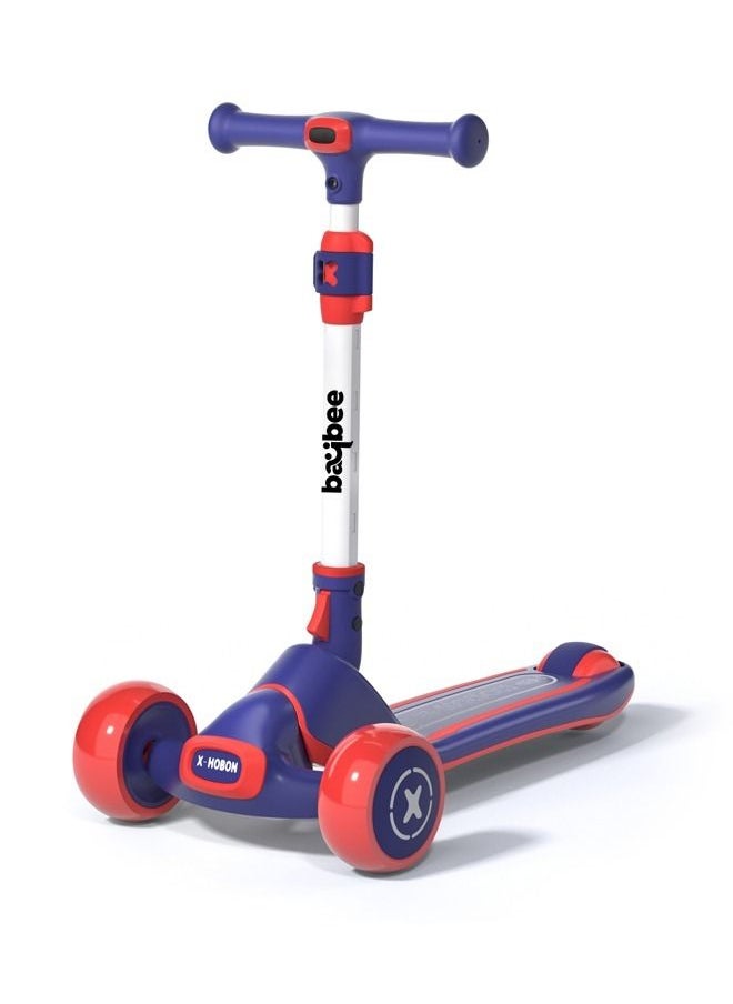 BAYBEE - Enzo Skate Scooter For Kids 3 Wheel Kids Scooter With Foldable 4 Height Adjustable Handle Baby Scooter With Led Wheels Smart Kick Scooter For Baby Children 3 To 12 Years Boys Girls Blue - Image 1