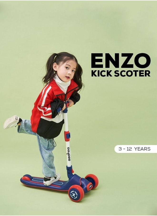 BAYBEE - Enzo Skate Scooter For Kids 3 Wheel Kids Scooter With Foldable 4 Height Adjustable Handle Baby Scooter With Led Wheels Smart Kick Scooter For Baby Children 3 To 12 Years Boys Girls Blue - Image 1