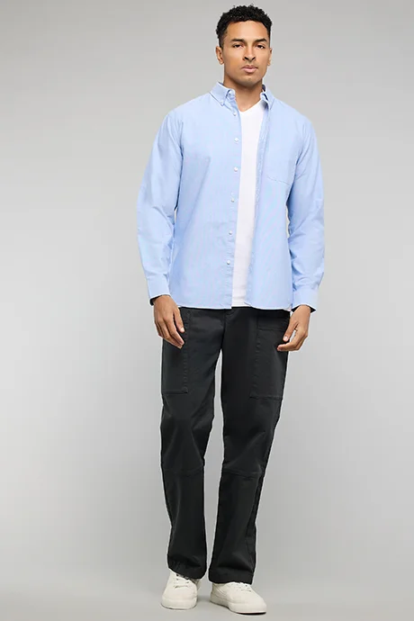 R&B Pocket Front Shirt with Button-Down Collar and Long Sleeves