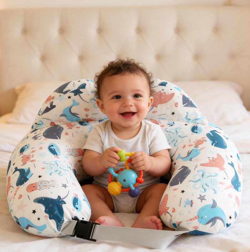 BABYLIAN Nursing Pillow for Breastfeeding,Ergonomic Baby Feeding Pillows with Removable Washable Cotton Slipcover, Adjustable Waist Strap,Plus Size,More Support for Mom and Baby(Underwater World) æ–°å“ - Image 3