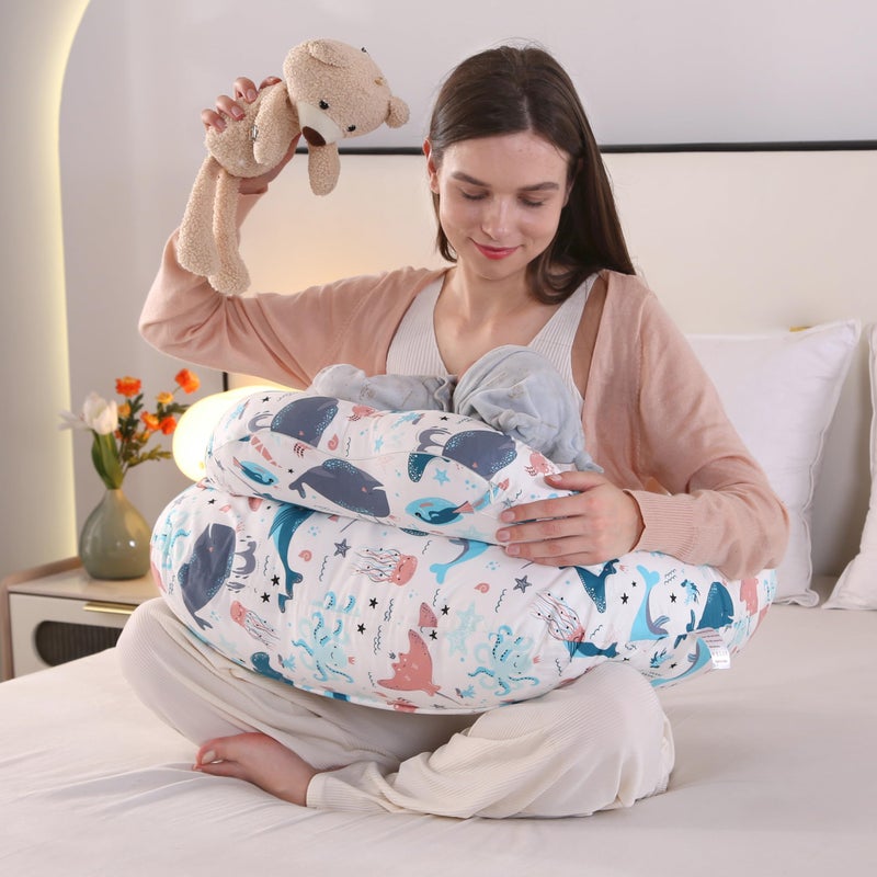 BABYLIAN Nursing Pillow for Breastfeeding,Ergonomic Baby Feeding Pillows with Removable Washable Cotton Slipcover, Adjustable Waist Strap,Plus Size,More Support for Mom and Baby(Underwater World) æ–°å“ - Image 5