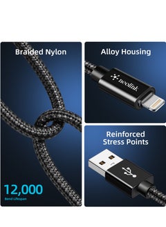 neolink neolink 2 Meter Heavy Duty Nylon Braided 20W 2.4A Type A to Lightning 480Mbps High-Speed Data Transfer Cable, RoHS Certified Fast Charging Cords Compatible with iPhones/Airpods/Car Chargers - Black  - Image 2