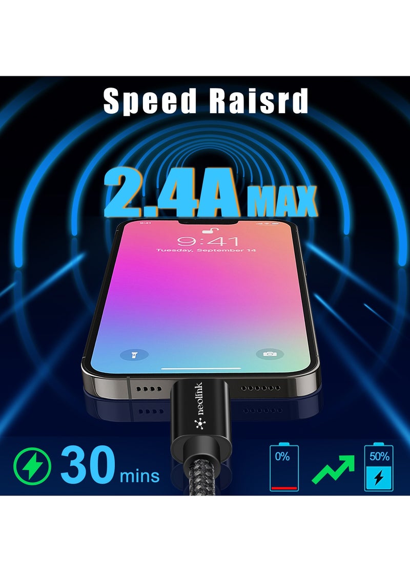 neolink neolink 2 Meter Heavy Duty Nylon Braided 20W 2.4A Type A to Lightning 480Mbps High-Speed Data Transfer Cable, RoHS Certified Fast Charging Cords Compatible with iPhones/Airpods/Car Chargers - Black  - Image 5