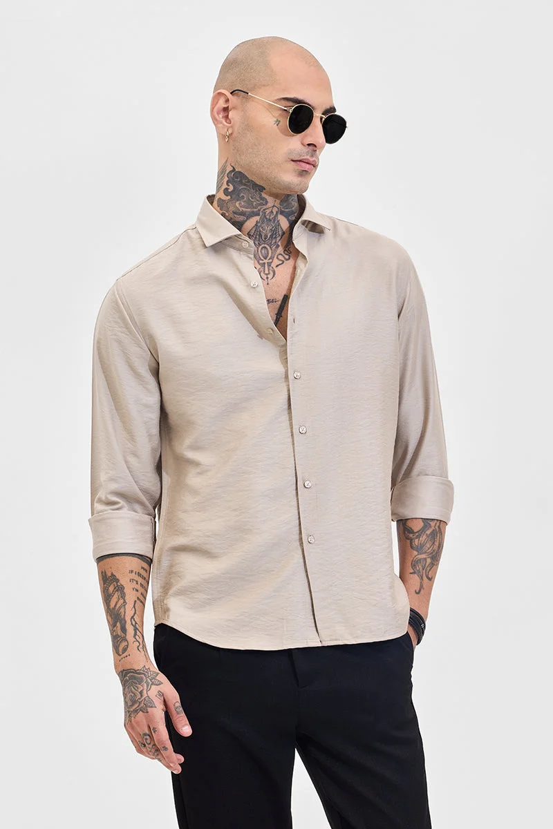 SNITCH Beige Textured Long Sleeve Slim Fit Shirt