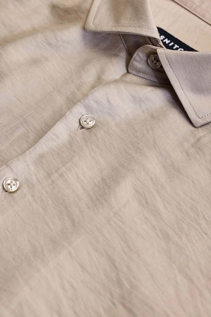 سنيتش Beige Textured Long Sleeve Slim Fit Shirt