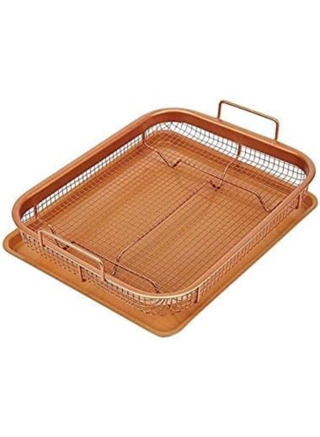 صنية للقلي العميق للمطبخ وشبكه لتصفية الطعام من الزيوت ، صينية مستطيلة الشكل لحفظ الطعام طازج ومقرمش، غير لاصقة ومناسبة للفرن للخبز والقلي - Image 2