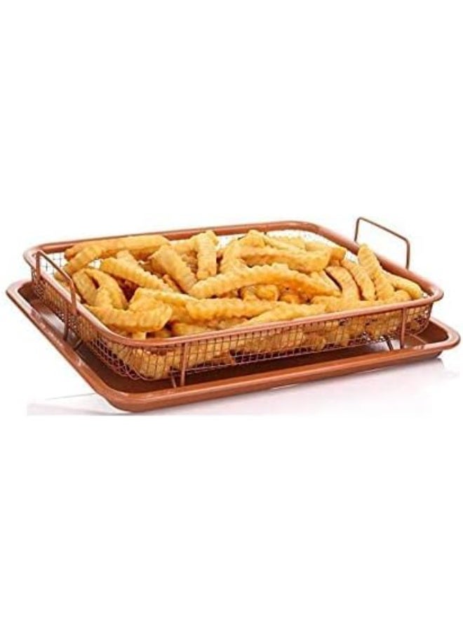 صنية للقلي العميق للمطبخ وشبكه لتصفية الطعام من الزيوت ، صينية مستطيلة الشكل لحفظ الطعام طازج ومقرمش، غير لاصقة ومناسبة للفرن للخبز والقلي - Image 4