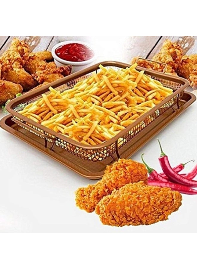 صنية للقلي العميق للمطبخ وشبكه لتصفية الطعام من الزيوت ، صينية مستطيلة الشكل لحفظ الطعام طازج ومقرمش، غير لاصقة ومناسبة للفرن للخبز والقلي - Image 1