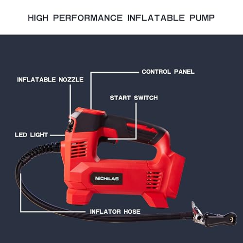 Nichilas Tire Inflator Compatible with Milwaukee M18 Battery Auto Portable Air Compressor Pump with LCD Screen Fixed Value Setting for Car, Motorcycles, Bikes, Balls (No Battery) - Image 2