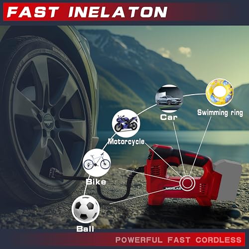 Nichilas Tire Inflator Compatible with Milwaukee M18 Battery Auto Portable Air Compressor Pump with LCD Screen Fixed Value Setting for Car, Motorcycles, Bikes, Balls (No Battery) - Image 4