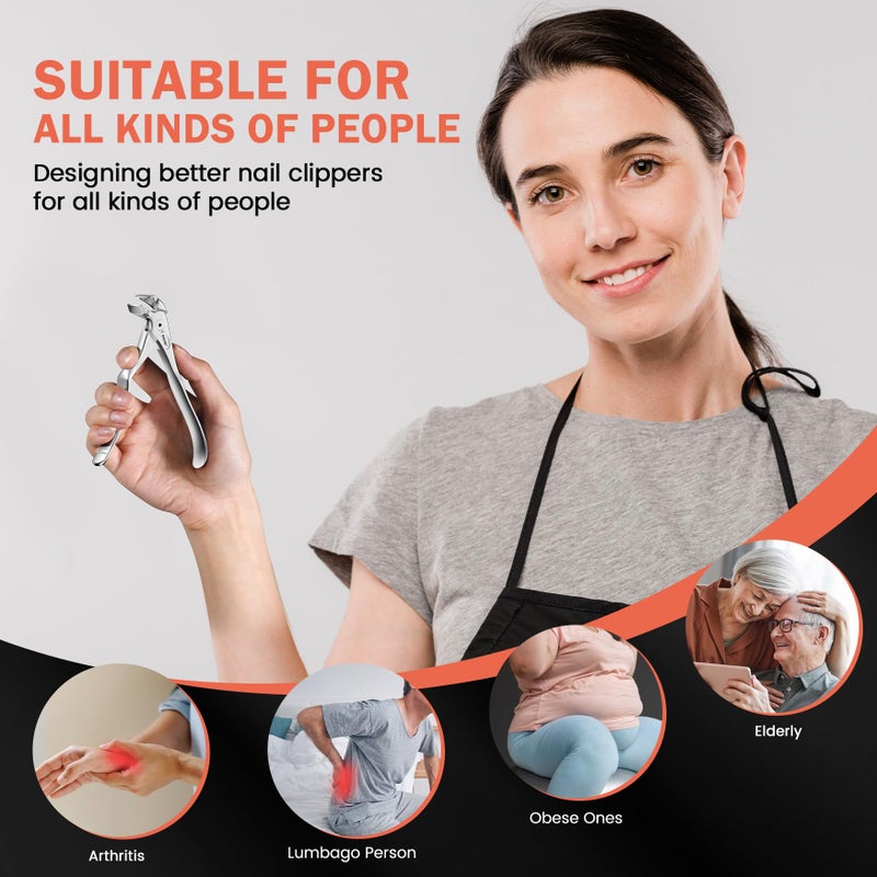 BEZOX Toenail Clippers for Seniors â€“ Upgraded Long Handled Curved Head Toe Nails Clipper for Thick Nails for Elderly, Ergonomic Fingernail Scissors Cutters - Silver - Image 5