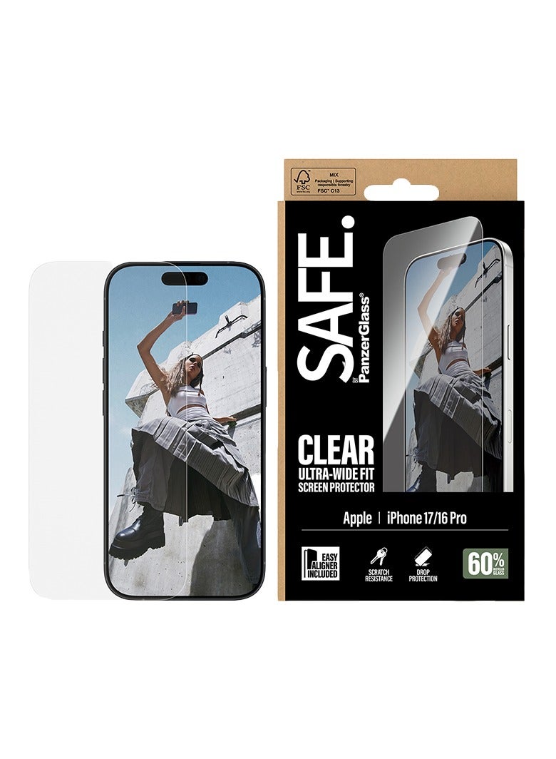 PanzerGlass SAFE Screen Protector Ultra-Wide Fit iPhone 17 and 16 Pro - Clear - Image 1