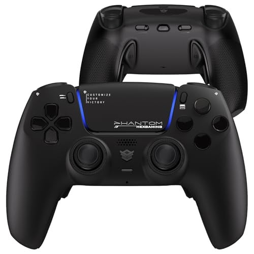 HEXGAMING PHANTOM Pro Gaming Controller with 4 Remappable Buttons, 6 Remapping Profiles, 8 Interchangeable Analog Stick, and Adjustable Triggers Compatible with ps5, PC, Mobile - Chaos Black - Image 1