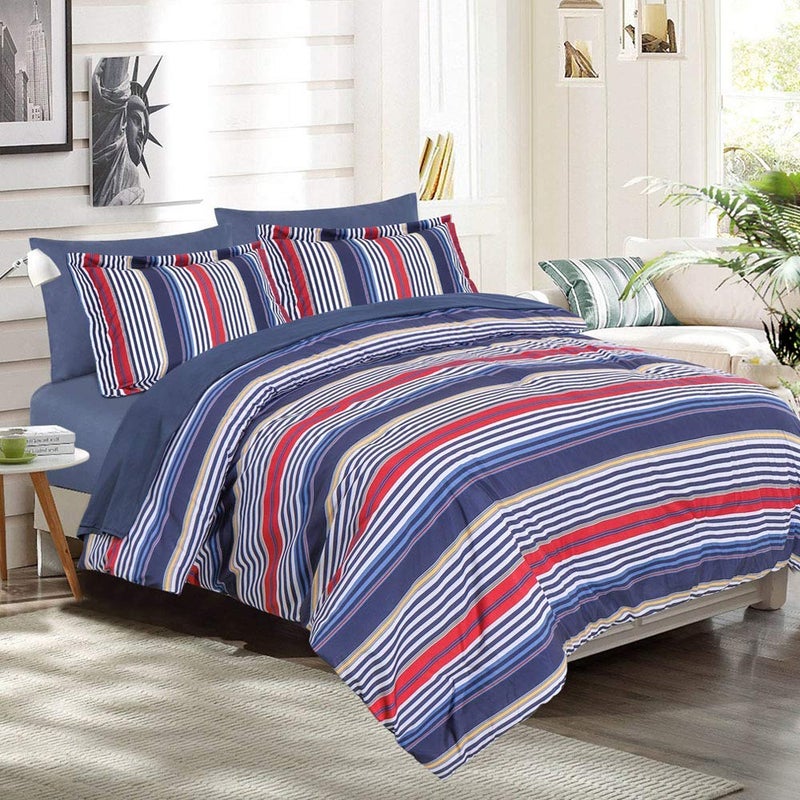 EMME EMME Queen Comforter SetBed in A Bag Striped 7 Piece Navy Red Bedding Sets Queen Size with Sheets Full Size Comforter PillowcasesShams Soft Down Alternative Bed Set for All Season 