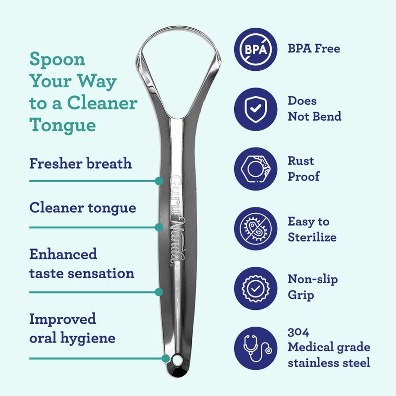 GuruNanda Travel-Friendly Oral Care Kit- 1 Butter on Gums Toothbrush, 1 Tongue Scraper, 4 Dual-Action Floss Picks, 1 Coconut & Mint Oil Pulling Sachet - Image 4