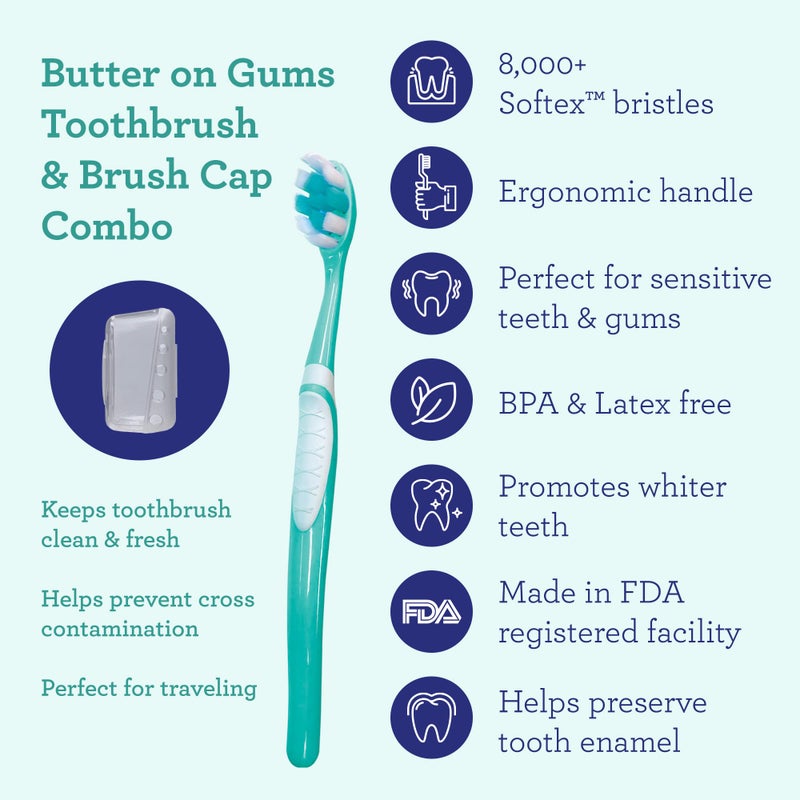 GuruNanda Travel-Friendly Oral Care Kit- 1 Butter on Gums Toothbrush, 1 Tongue Scraper, 4 Dual-Action Floss Picks, 1 Coconut & Mint Oil Pulling Sachet - Image 3