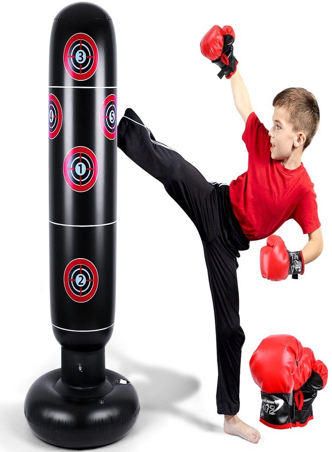 JUOIFIP Inflatable Punching Bag for Kids - 63" Inflatable Kid Boxing Bag - Children Sports Toy Free Standing Bounce Back Tumbler for Sparring Boxing Bag Suitable for Karate Kickboxing - Gift for Boys & Girls - Image 1