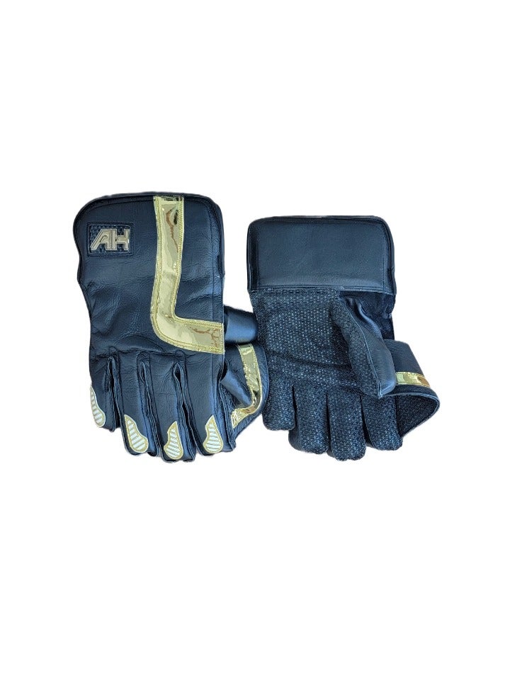 Black Wicket Keeping Gloves for Cricket – Profe ional Grade Gloves with Padded Fingers & Strong Grip – Durable & Comfortable