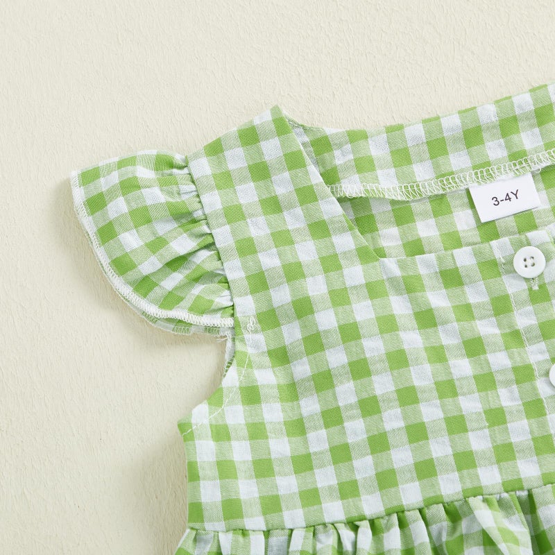 Thorn Tree Girls Summer Outfits Ruffle Sleeve Button Up Dress Tops Plaid Linen Pants Spring Toddler Girl Clothes (Green, 18-24 Months) - Image 5