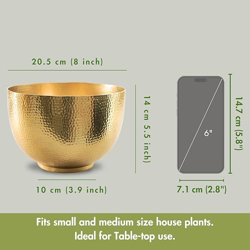 BEHOMA Premium Hammered Aluminium Golden Bowl Planter | Decorative Metal Plant Pot for Home Décor, Living Room, Bedroom & Office | Luxury Indoor Flower Pot/Planter for Plants (Plants Not Included) - Image 4