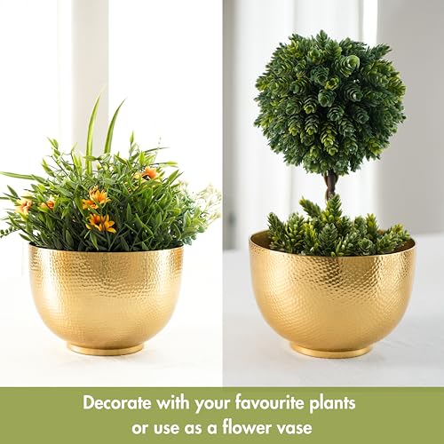 BEHOMA Premium Hammered Aluminium Golden Bowl Planter | Decorative Metal Plant Pot for Home Décor, Living Room, Bedroom & Office | Luxury Indoor Flower Pot/Planter for Plants (Plants Not Included) - Image 5