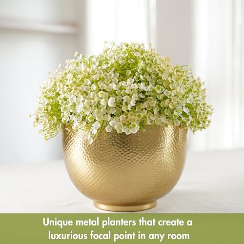 BEHOMA Premium Hammered Aluminium Golden Bowl Planter | Decorative Metal Plant Pot for Home Décor, Living Room, Bedroom & Office | Luxury Indoor Flower Pot/Planter for Plants (Plants Not Included) - Image 2