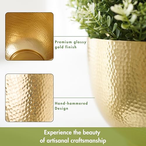 BEHOMA Premium Hammered Aluminium Golden Bowl Planter | Decorative Metal Plant Pot for Home Décor, Living Room, Bedroom & Office | Luxury Indoor Flower Pot/Planter for Plants (Plants Not Included) - Image 3
