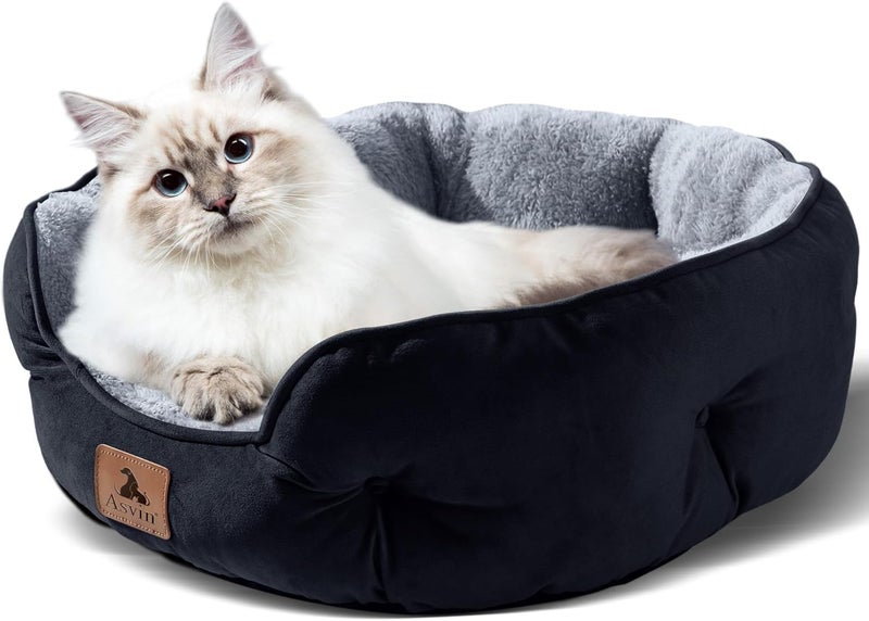 Asvin Small Dog Bed for Small Dogs, Cat Beds for Indoor Cats, Pet Bed for Puppy and Kitty, Extra Soft & Machine Washable with Anti-Slip & Water-Resistant Oxford Bottom, Black, 20 inches - Image 2