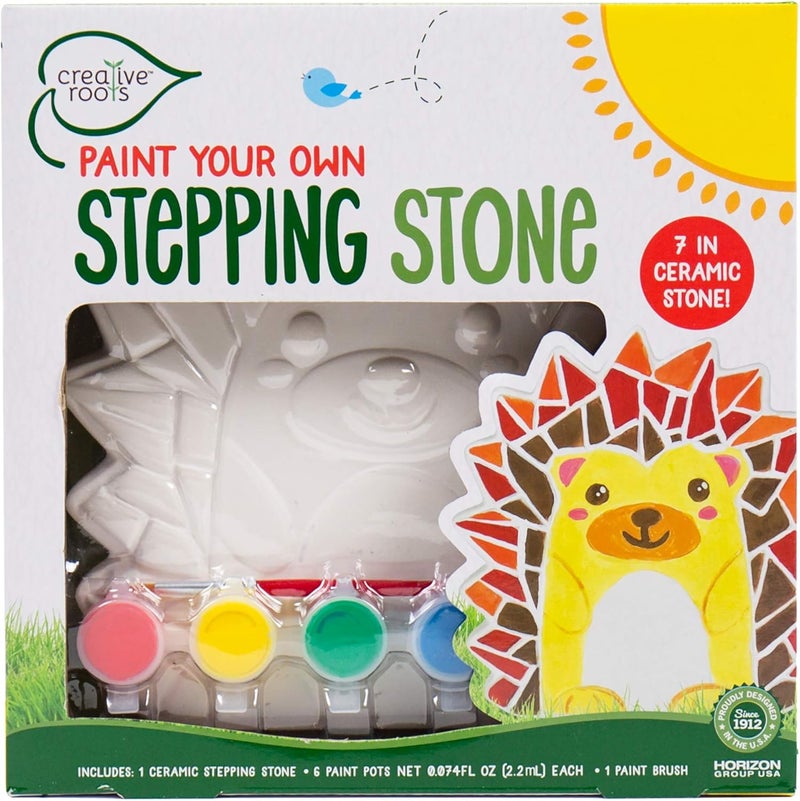 Creative Roots Mosaic Hedgehog Stepping Stone, Includes 7-Inch Ceramic Stone & 6 Vibrant Paints, DIY Garden Stepping Stone Kit for Kids Ages 6+ - Image 1