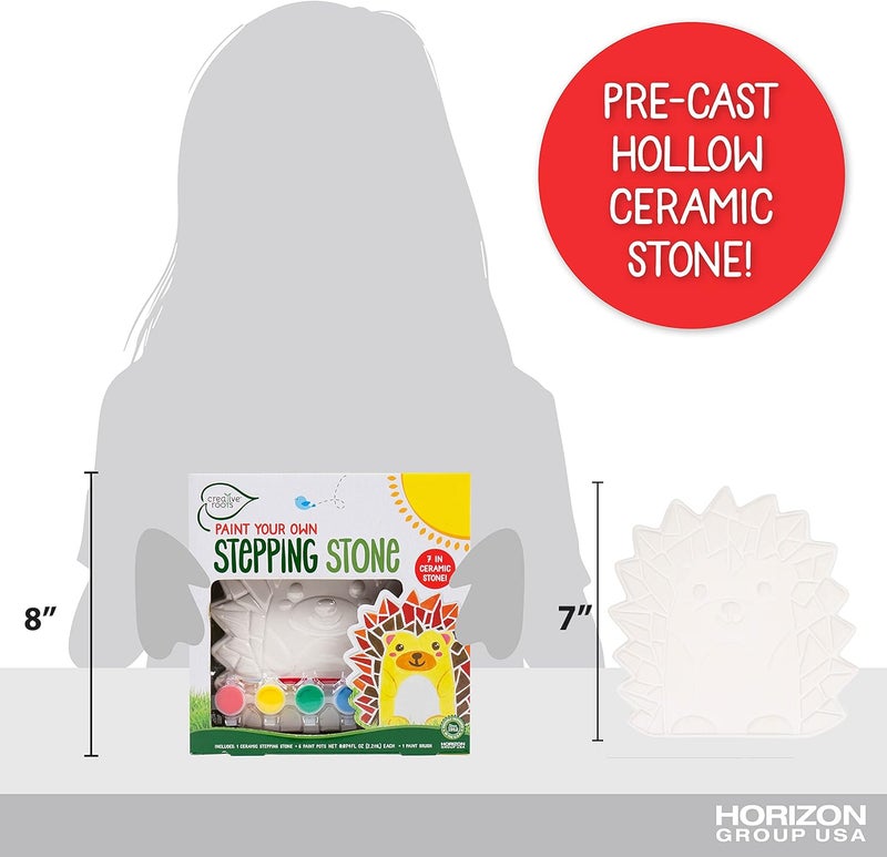 Creative Roots Mosaic Hedgehog Stepping Stone, Includes 7-Inch Ceramic Stone & 6 Vibrant Paints, DIY Garden Stepping Stone Kit for Kids Ages 6+ - Image 4
