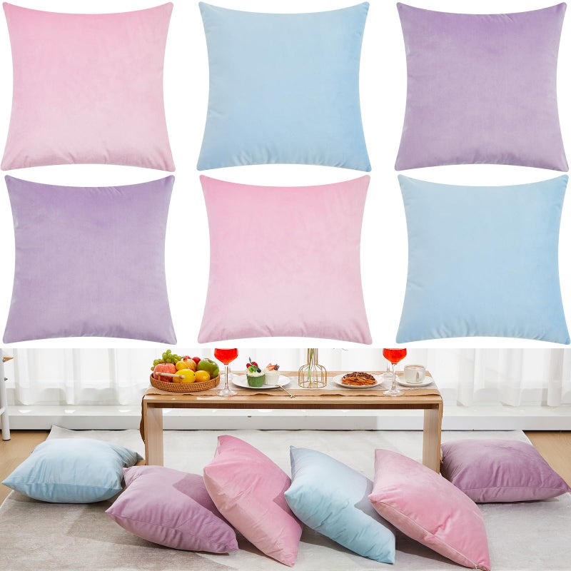 Berlune 6 Pcs Velvet Throw Pillow Covers 18 x 18 Decorative Cushion Cases Soft Pastel Throw Pillows for Graduation Coquette Party Accessories Couch Sofa Bed Picnic Chair Home Decor No Inserts - Image 2