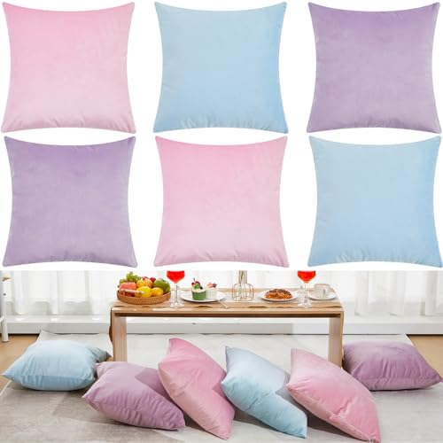 Berlune 6 Pcs Velvet Throw Pillow Covers 18 x 18 Decorative Cushion Cases Soft Pastel Throw Pillows for Graduation Coquette Party Accessories Couch Sofa Bed Picnic Chair Home Decor No Inserts - Image 1