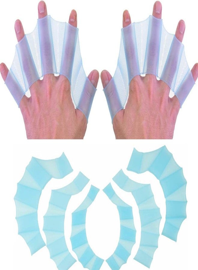 EXCEREY Swim Swimming Soft Silicone Gear Paddle Fins Webbed Gloves Aquatic Fitness Training Swimming Gloves Fit for Men, Women, Scuba Diving, Snorkeling, Spear Fishing, Surfing ( Blue, 2 Pairs, L) - Image 1