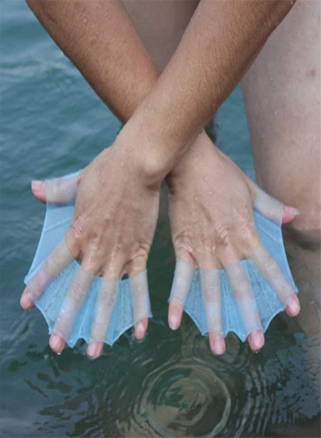 EXCEREY Swim Swimming Soft Silicone Gear Paddle Fins Webbed Gloves Aquatic Fitness Training Swimming Gloves Fit for Men, Women, Scuba Diving, Snorkeling, Spear Fishing, Surfing ( Blue, 2 Pairs, L) - Image 4