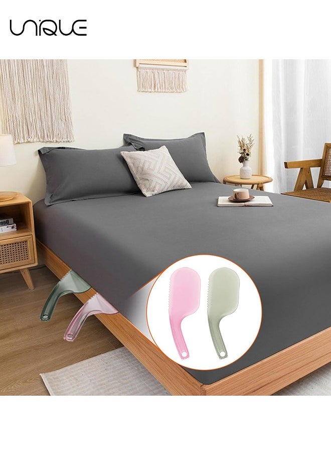 Unique - 2 Pack Bed Sheet Tucker Tool, Sheet Holder Tightener, Gap Organizer Portable, Bed Maker Tool Helper,  For Changing Sheets - Green and Pink - Image 1