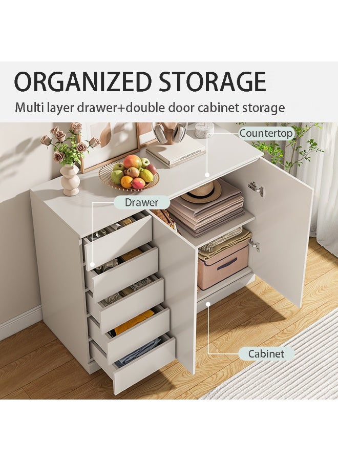 Chest of Drawers, Wooden Dresser for Bedroom, 4-Dawer and 2-Door Storage Cabinet for Household Items and Beddins, White, DGC001 - Image 5