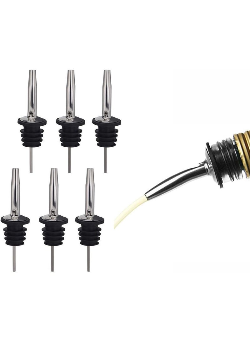 Stainless Steel Speed Pourer Bottle Spout, Professional Liquid Dispenser for Beverage, Syrup and Olive Oil Bottles with Rubber Stopper, Set of 6 Pour Spouts (No Covers) - Image 1