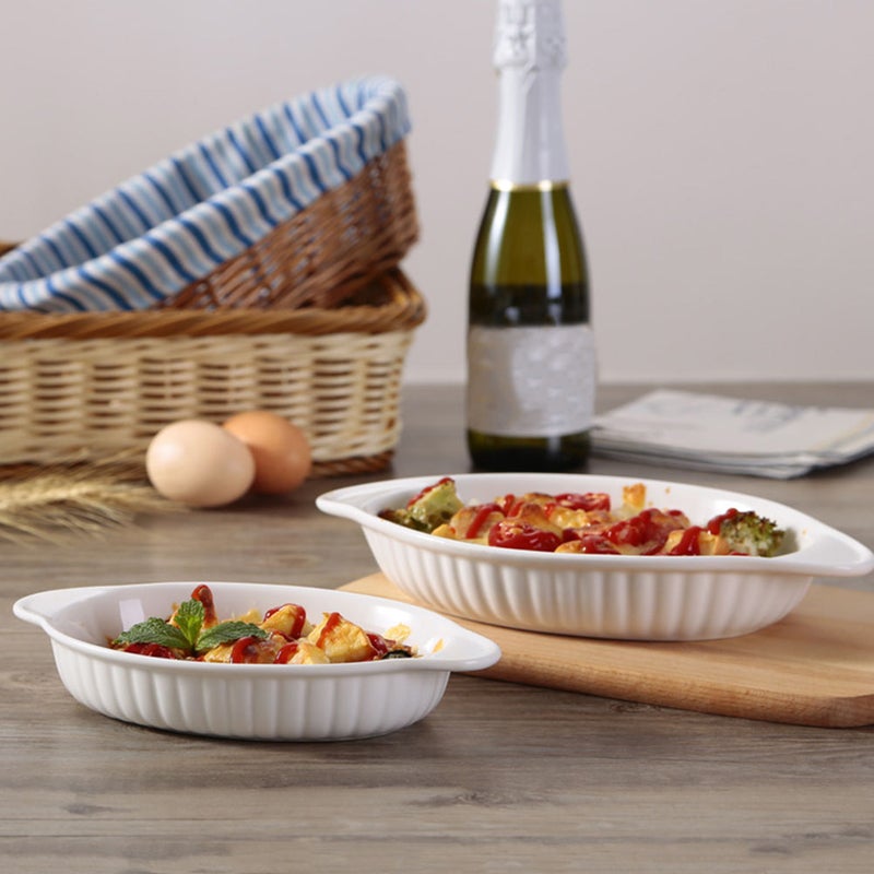 Ceramic Bakeware with Double Handles Shaped Baking Tray Food Serving Bowl Baking Bowl - Image 3