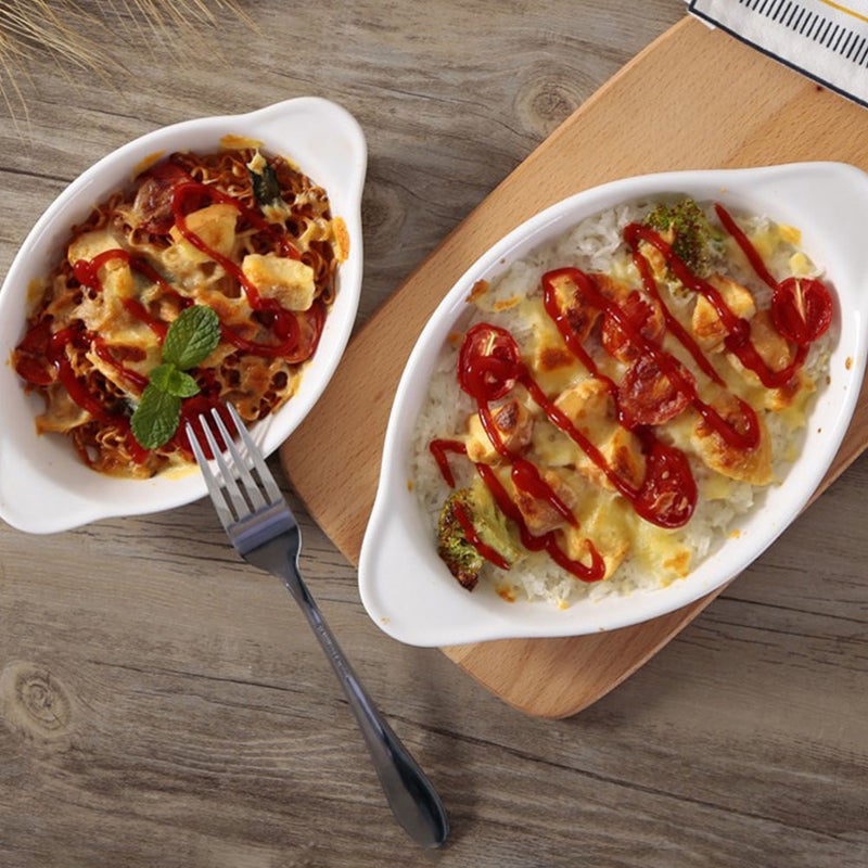 Ceramic Bakeware with Double Handles Shaped Baking Tray Food Serving Bowl Baking Bowl - Image 4