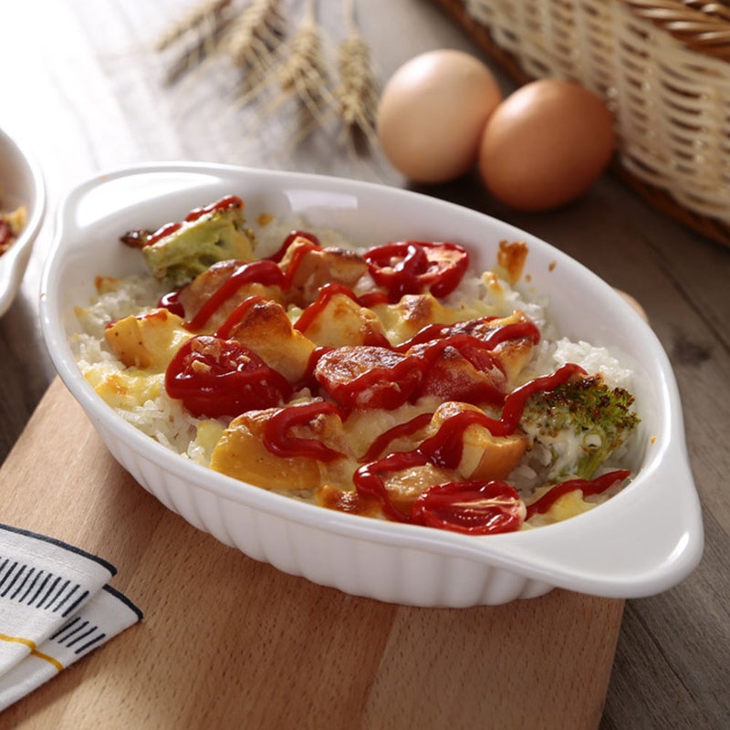 Ceramic Bakeware with Double Handles Shaped Baking Tray Food Serving Bowl Baking Bowl - Image 1