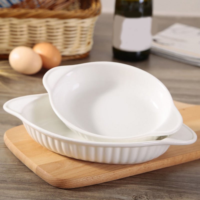 Ceramic Bakeware with Double Handles Shaped Baking Tray Food Serving Bowl Baking Bowl - Image 5
