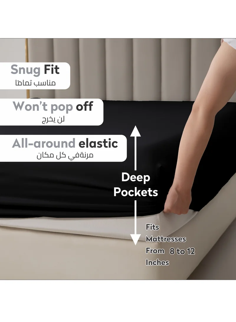 Donetella Bedding Fitted Sheet - Fits 90x190 Cm Bed For Single Bed 2 Pcs (1 Fitted Sheet and 1 Pillowcase) - 30 Cm Deep Pocket - Solid Bed Sheet