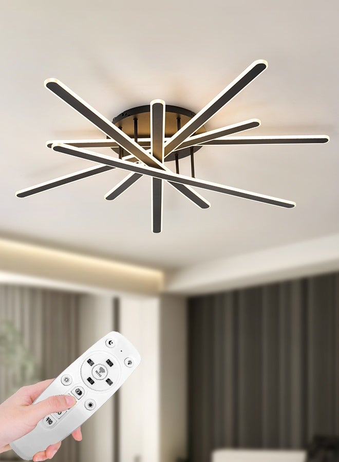 YATAI LIGHTING YATAI Modern Black LED Semi-Flush Ceiling Light, 120W Remote-Controlled Dimmable Fixture, Adjustable 3000K–6000K Color, for Large Rooms, Acrylic Shade, Living Room, Bedroom,130cm - Image 1