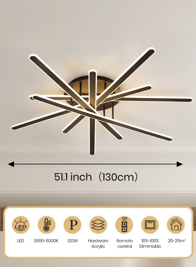 YATAI LIGHTING YATAI Modern Black LED Semi-Flush Ceiling Light, 120W Remote-Controlled Dimmable Fixture, Adjustable 3000K–6000K Color, for Large Rooms, Acrylic Shade, Living Room, Bedroom,130cm - Image 3