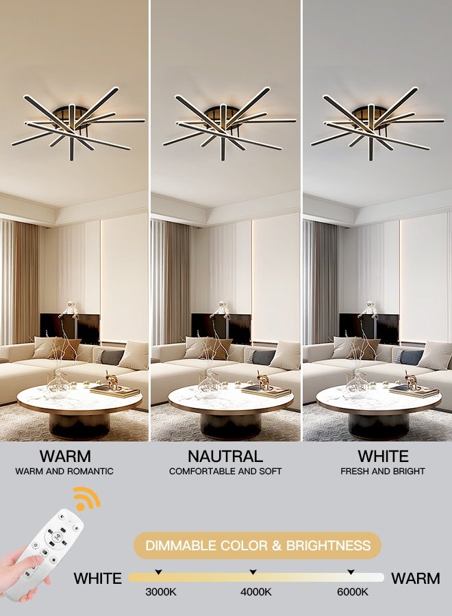 YATAI LIGHTING YATAI Modern Black LED Semi-Flush Ceiling Light, 120W Remote-Controlled Dimmable Fixture, Adjustable 3000K–6000K Color, for Large Rooms, Acrylic Shade, Living Room, Bedroom,130cm - Image 2