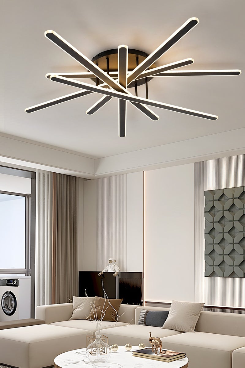 YATAI LIGHTING YATAI Modern Black LED Semi-Flush Ceiling Light, 120W Remote-Controlled Dimmable Fixture, Adjustable 3000K–6000K Color, for Large Rooms, Acrylic Shade, Living Room, Bedroom,130cm - Image 5