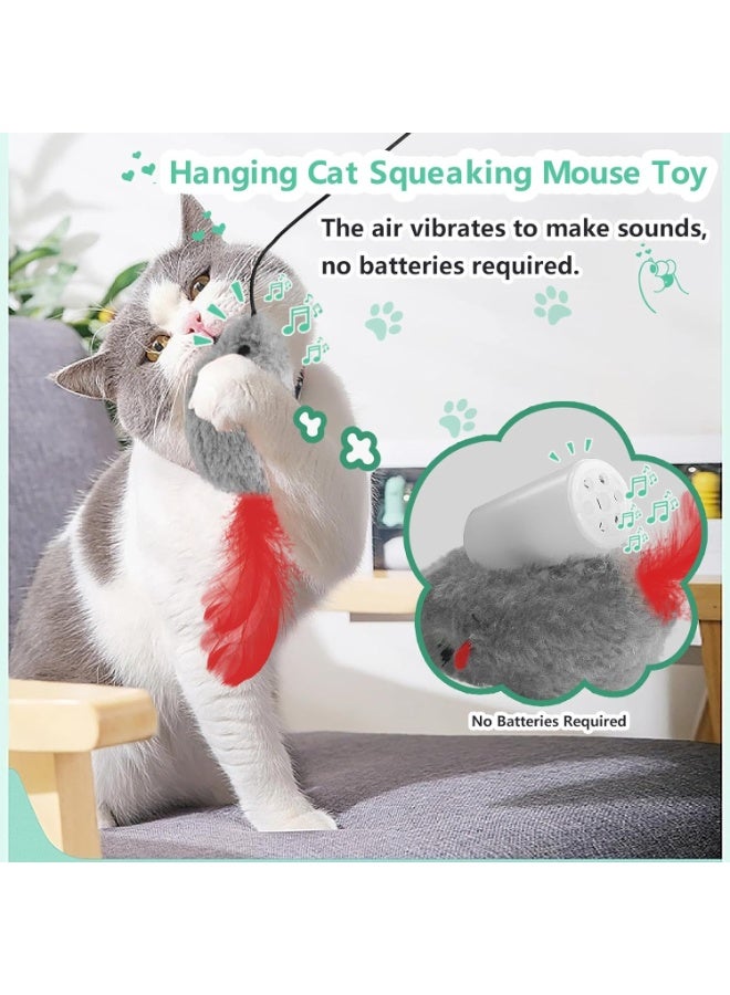 Bukela Self Play Cat Toys, 2 Pack Door Hanging Cat Mouse Toy with Squeaky Sound, No Batteries Required,Interactive Cat Enrichment Toys for Bored Indoor Adult Cats, Cat Boredom Toys Mice with Feather Tail - Image 4