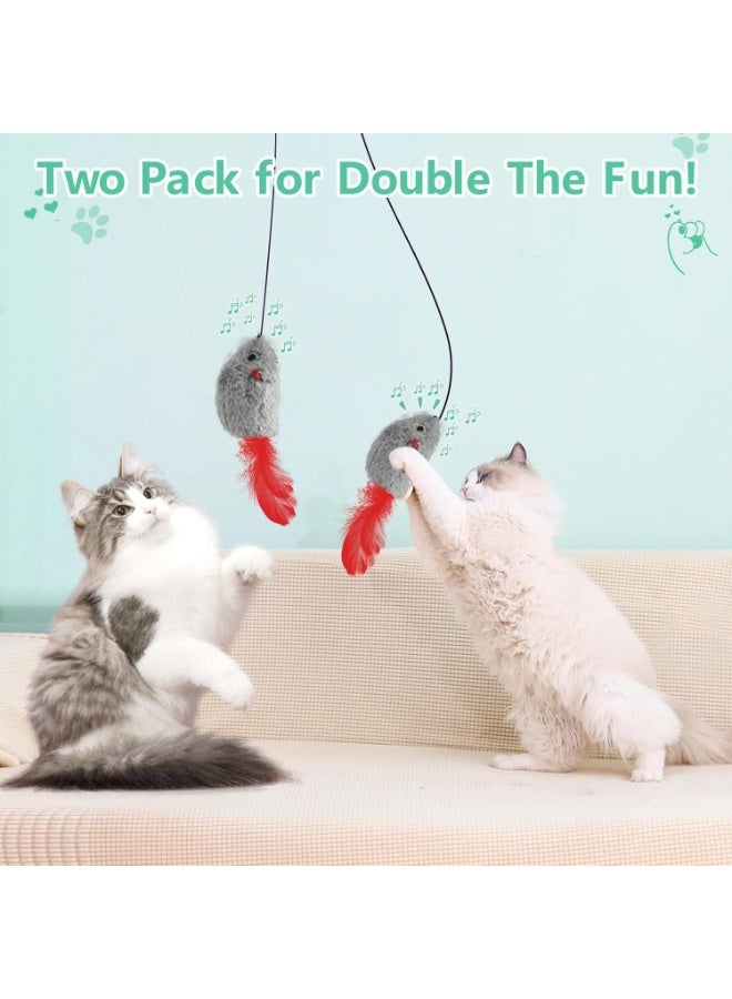 Bukela Self Play Cat Toys, 2 Pack Door Hanging Cat Mouse Toy with Squeaky Sound, No Batteries Required,Interactive Cat Enrichment Toys for Bored Indoor Adult Cats, Cat Boredom Toys Mice with Feather Tail - Image 2